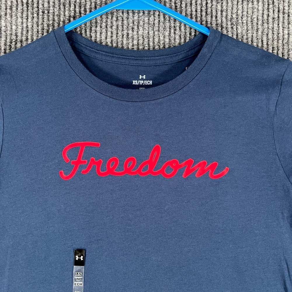 Under Armour Womens Shirt XS Extra Small Blue Short Sleeve Freedom Loose Fit New